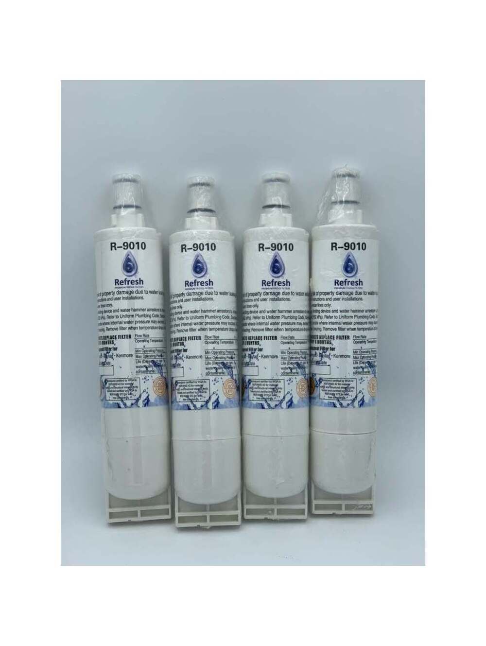 4-Pack Refresh Refrigerator Water Filters R-9010 Replacement, Factory Sealed